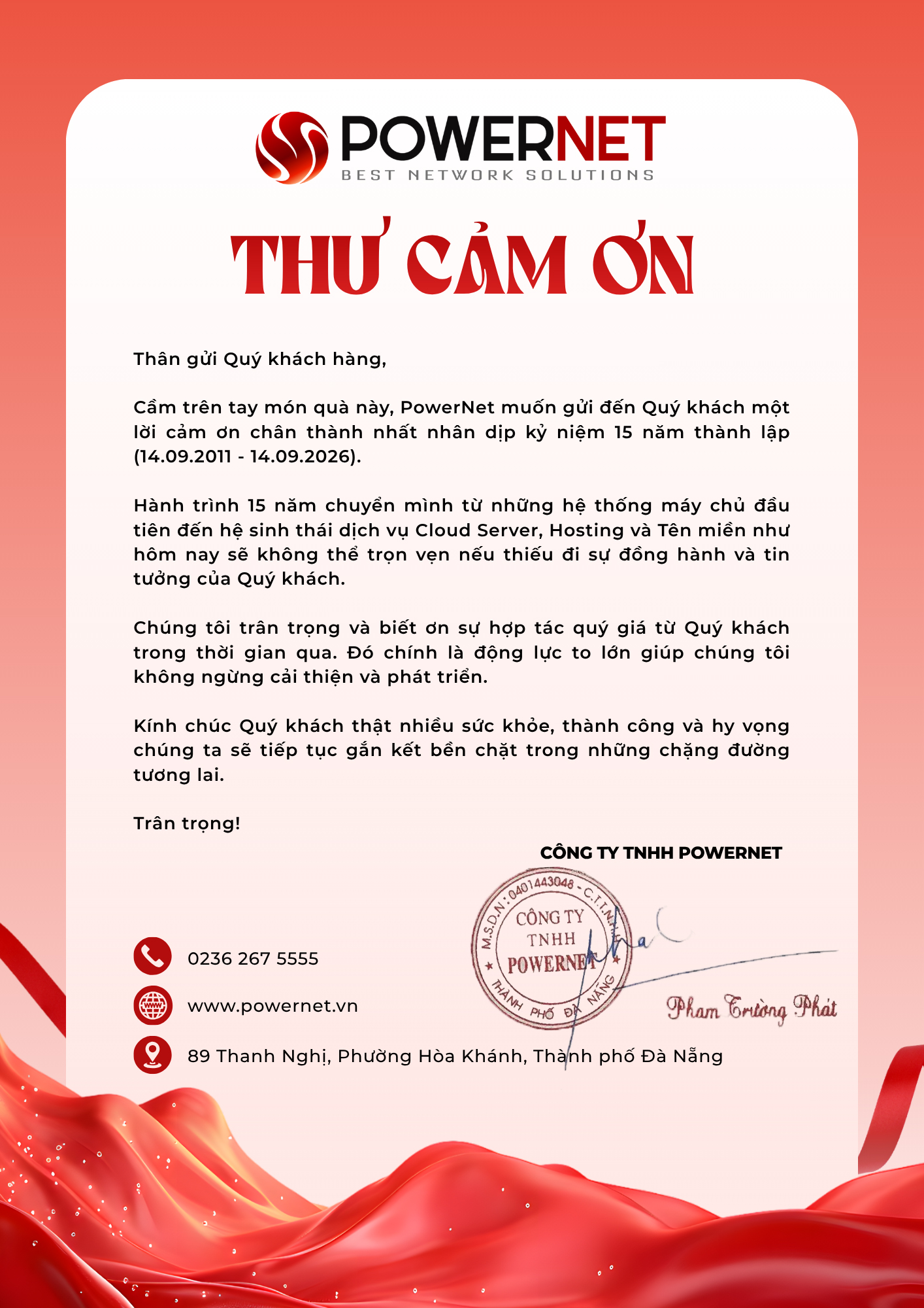 PowerNet thư cảm ơn